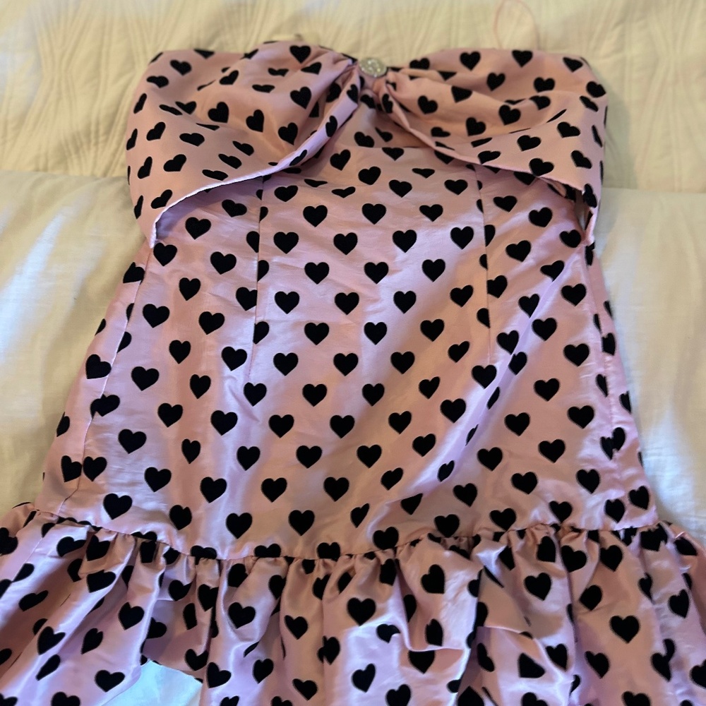 Love shack fancy pink with black hearts ruffle dress size 2